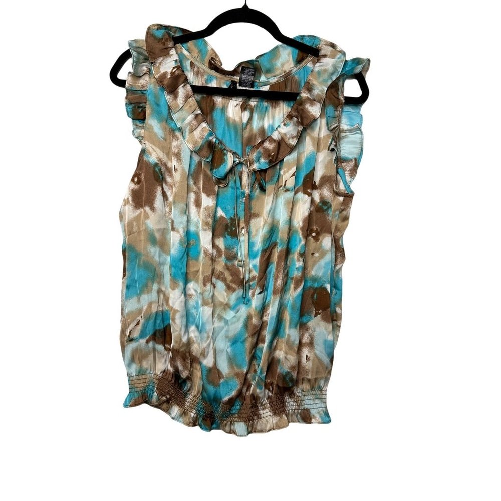 New Directions Ruffled Collar Short Sleeve Spring Summer Blouse XL